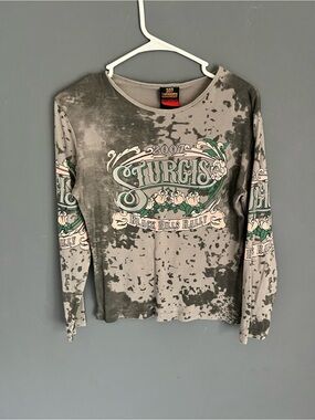 Hot Leathers Sturgis Motorcycle T-Shirt Women's L Tie-Dye Y2k Biker Shirt Tee